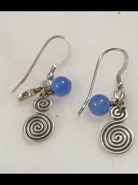 Blue Bead Spiral Drop Earrings - Women Jewelry